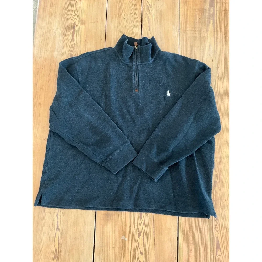 Polo Ralph Lauren Mens XXL Quarter Zip Pullover Sweater Charcoal Grey Heather
